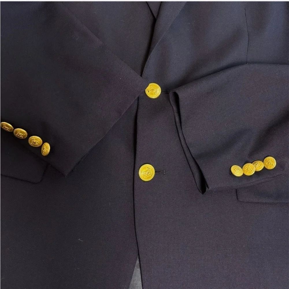 VTG CHAPS RALPH LAUREN 42T Navy Blue Wool Blazer Coat Jacket Preppy Gold Buttons